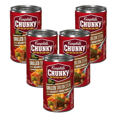 - (5 Pack) Campbell's Chunky Grilled Sirloin Steak & Hearty Vegetables Soup, 18.8 oz.