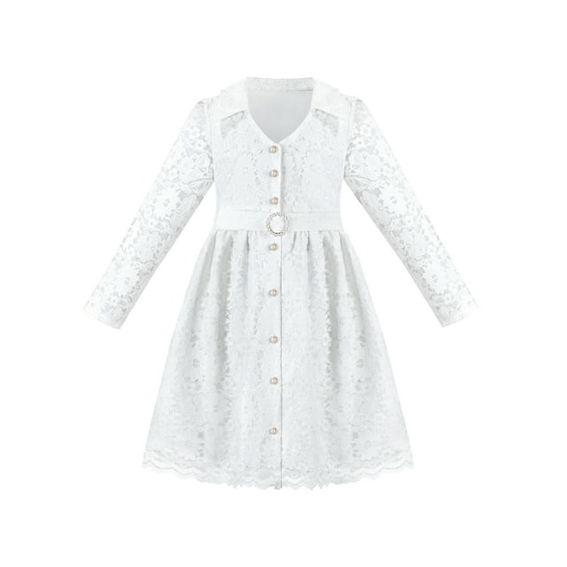 Robe Fille Blanche Dentelle Florale Perle Princesse Mariage Soirée Formelle 8 Ans