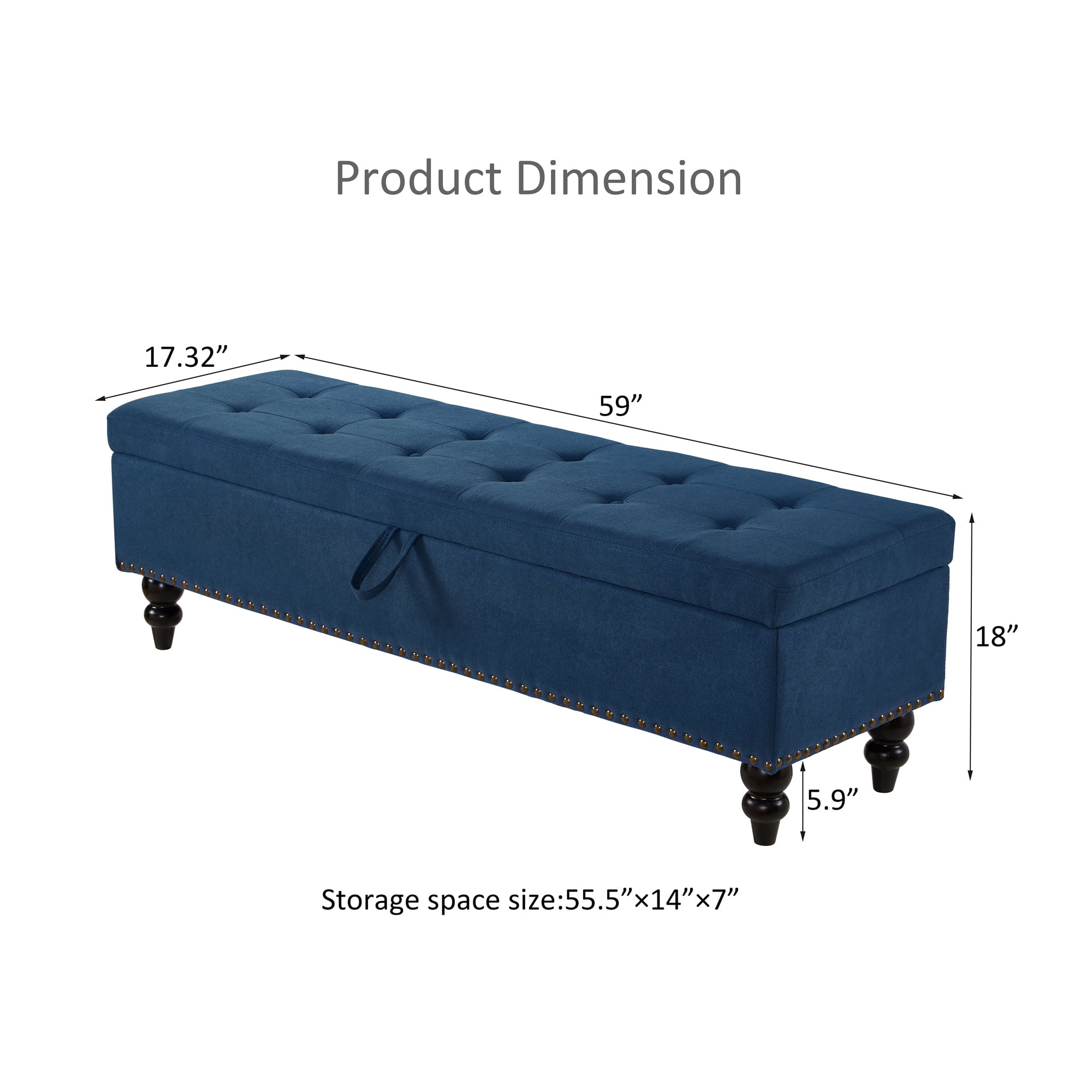 Miniyam 59" Storage Ottoman Bench, Storage Chest, Foot Rest Stool, Bedroom Bench for Living Room, Bedroom, Blue