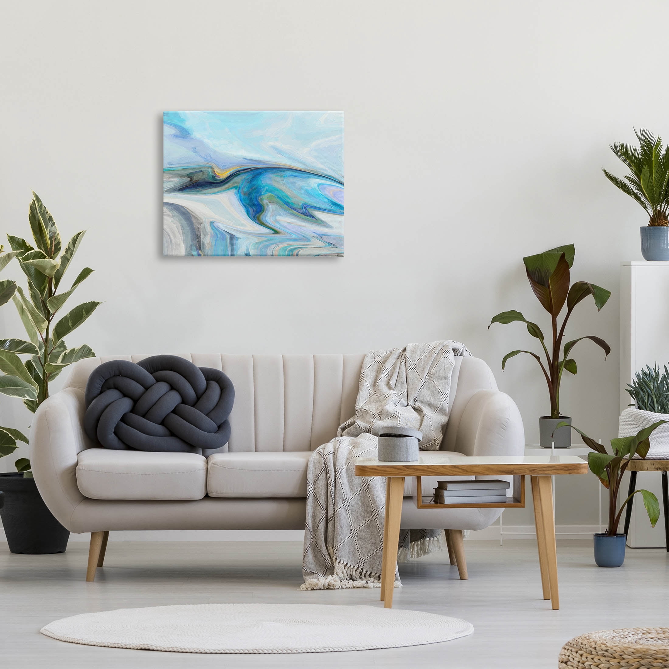 Fluid Blue Contemporary Composition Abstract Graphic Art Gallery Wrapped Canvas Print Wall Art