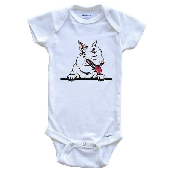 Miniature Bull Terrier Dog Breed Cute Baby Bodysuit, 0-3 months white