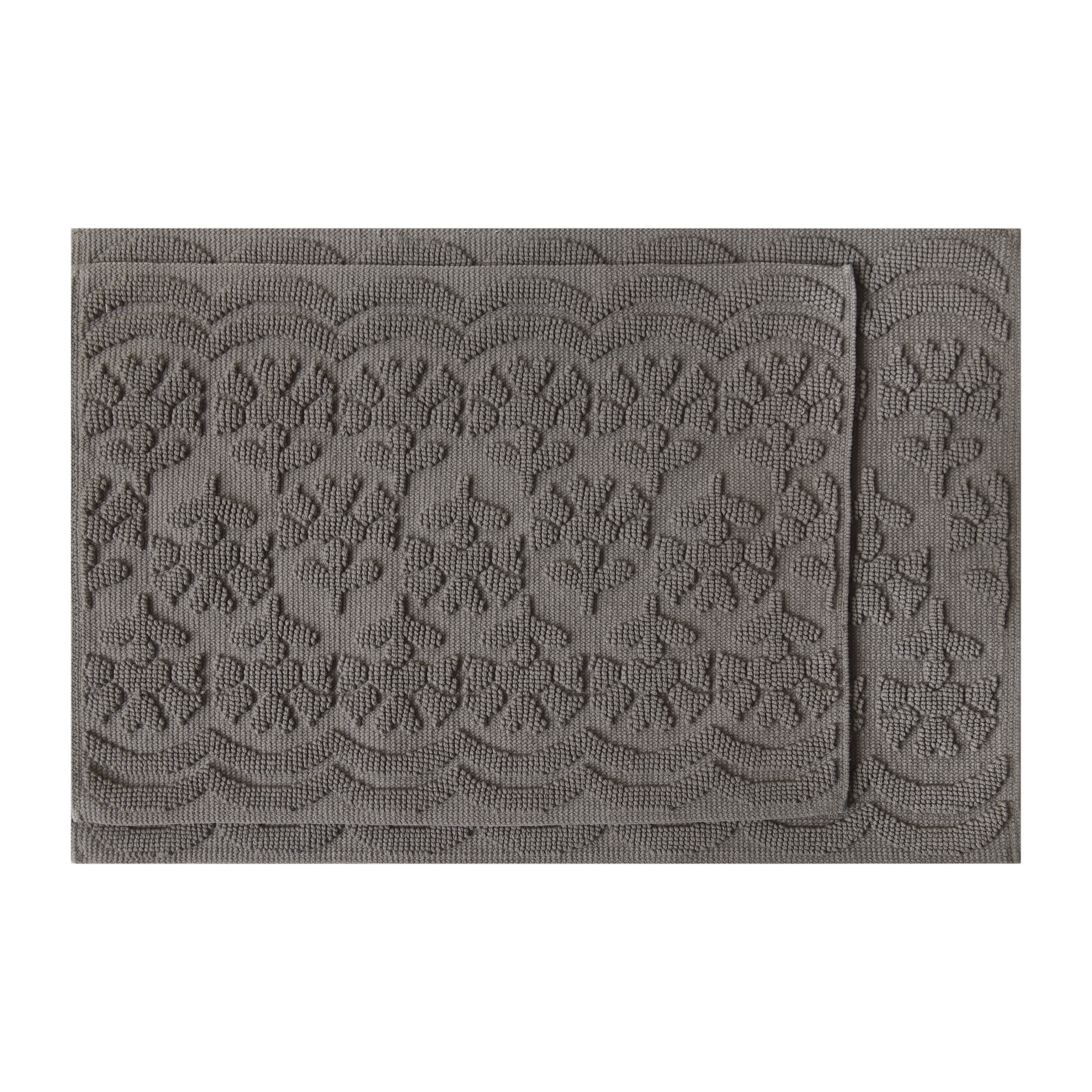 Beautiful Floral Block Scallop 2 Piece Bath Rug Set by Drew Barrymore, Charcoal Grey, 17" x 24" & 20" x 30"