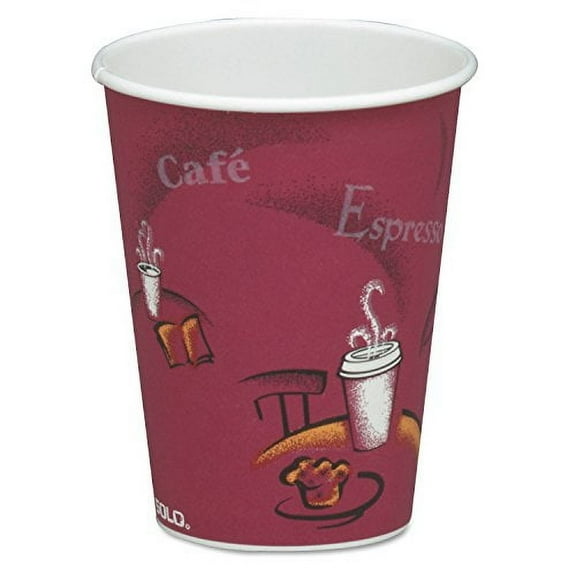 SOLO 378SI Bistro Design Hot Drink Cups, Paper, 8oz, Maroon, 50/Bag, 20 Bags/Carton