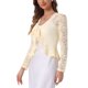 thumbnail image 4 of Cárdigan de encaje floral para mujer Inspire Chic con lazo en la parte delantera, dobladillo con volantes, bolero corto transparente, talla L, beige claro, 4 of 6
