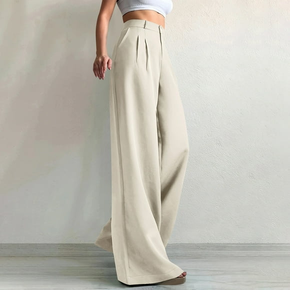tarylea Womens Pants High Rise Wide Leg Pleated Dress Pants Solid Color Loose Trousers with Pockets Casual Comfy Trendy Pants