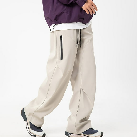 asjyhkr Mens Lounge Pants Waterproof Drawstring Elastic Waist Outdoor Hiking Camping Trousers with Zipper Pockets