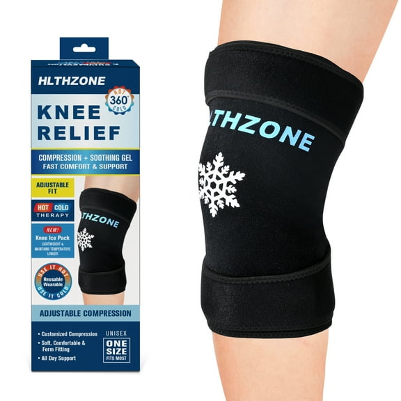 HLTHZONE Knee Ice Pack Wrap - Reusable Gel Cold Pack for Pain & Swelling | Hot or Cold Use | Ideal for Post-Surgery & Sports Recovery | One Size Fits Most