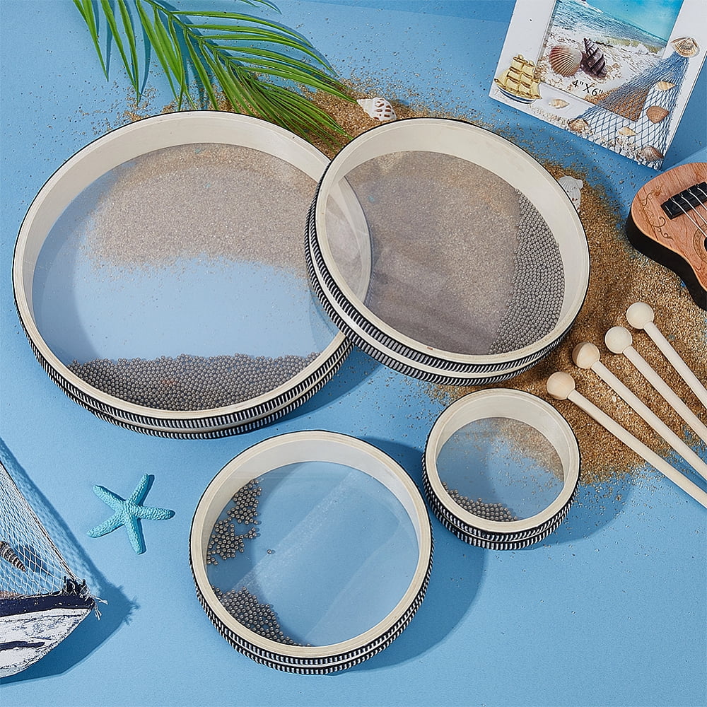 4Pcs Ocean Drums with 4Pcs Wood Drumstick 4/6/8/10 Inch Wave Bead Drums Sea Sound Drum with Wave Beads Sea Sound Musical Percussion Instrument