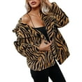 thumbnail image 2 of Manteau Cardigan à Col Rabattu pour Femmes Imprimé Léopard Zèbre Manches Longues Manteau en Peluche, 2 of 4