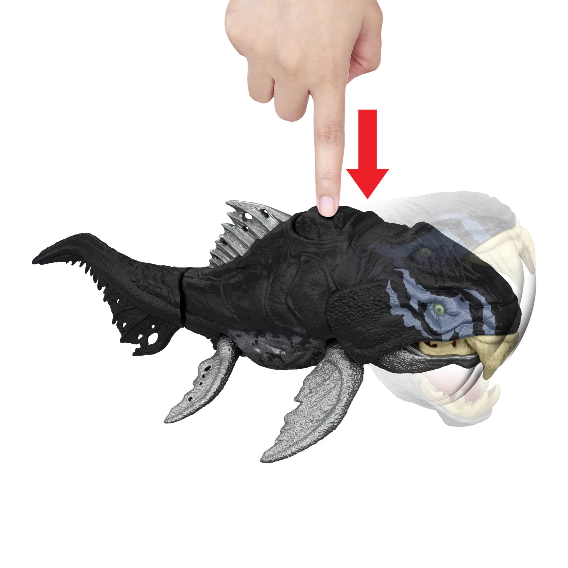 Jurassic World Strike Attack Dunkleosteus Dinosaur Figure, Chomp Action, Posable & Digital Play
