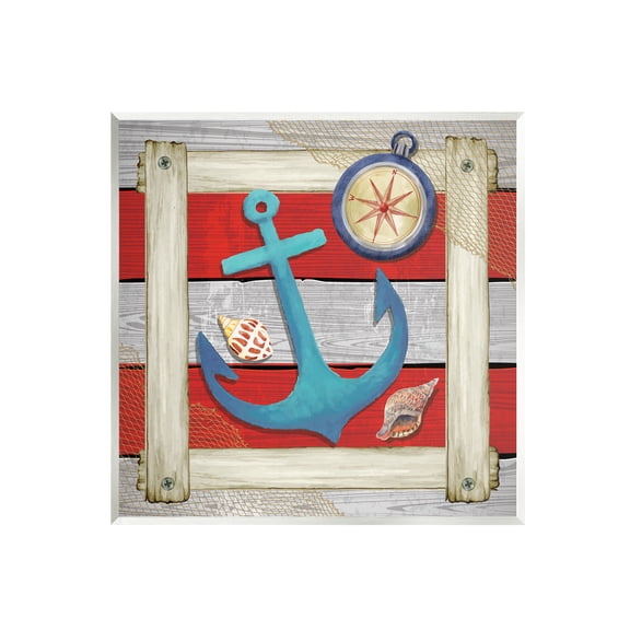Stupell Maritime Anchor Compass Stripes Landscape Painting Wall Plaque Unframed Art Print Wall Art