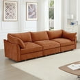 thumbnail image 3 of Newest 3 Seater Sofa,Storage Pull out Drawers Under Each Seat, ,3 - Seat Large Wide,Deep Seat Sofa,Excellent Storage Space, Suitable for Big Living Rooms, Chenille Orange, 3 of 20