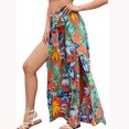 thumbnail image 4 of Women's Split Elastic Waist Wide Leg Tie Front Wrap Print Long Pants Beach Drawstrings Casual Trousers (XXL, Multicolor), 4 of 7