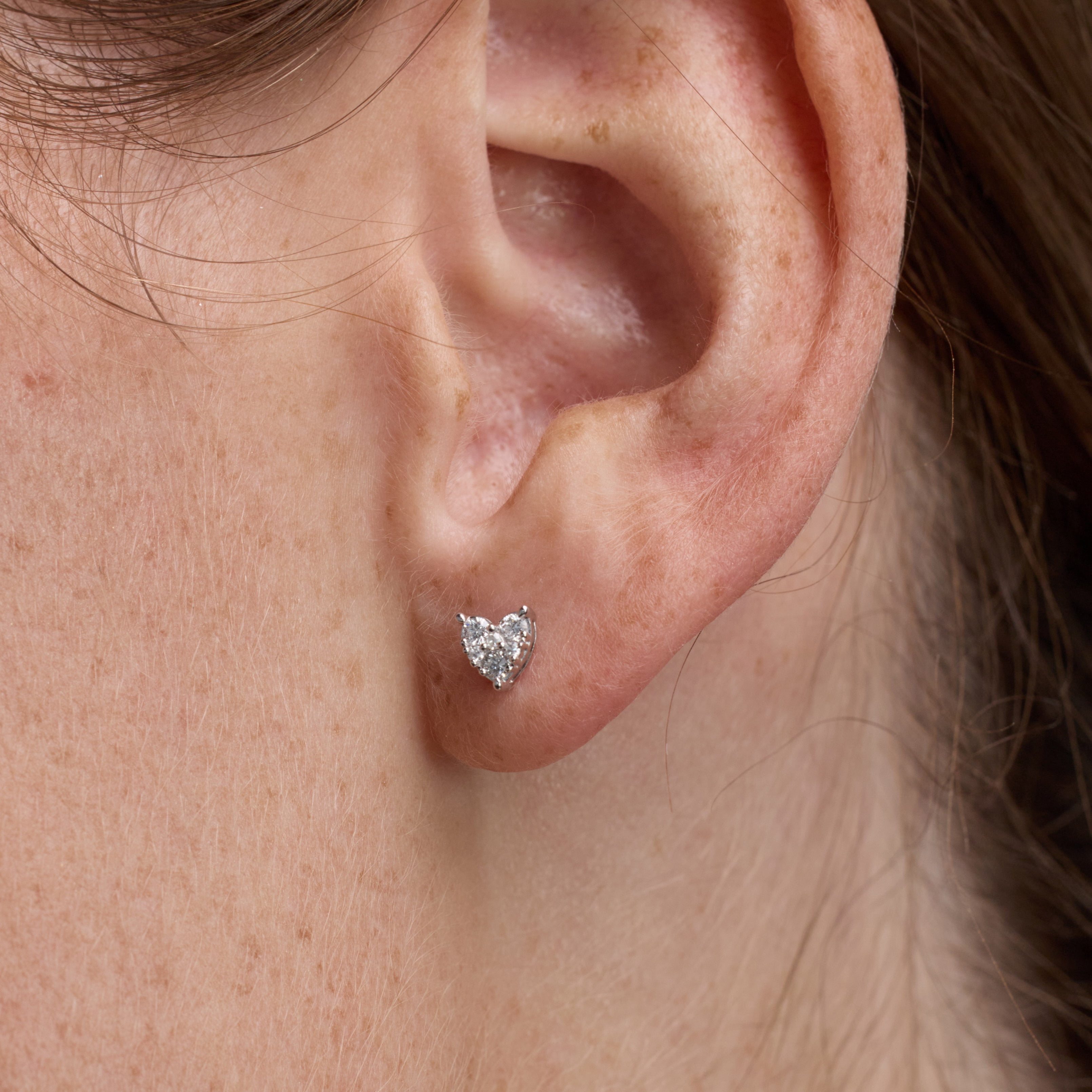 Unique Moments 1/5 Ct Round Lab Grown Diamond Heart Stud Earring in Silver for Women (H-I, SI-I1)