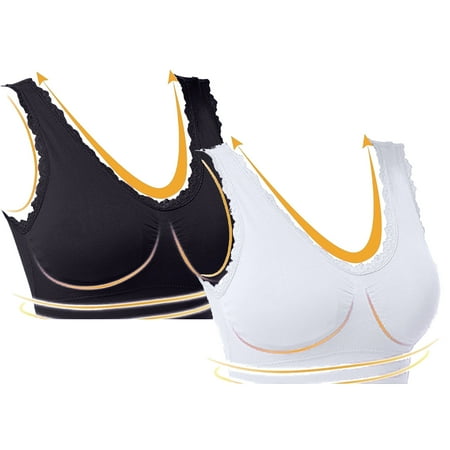 Tao Tao Womens 2 Pack Bra - Wireless Bra Pack  Solid Color Seamless Bra Black 3XL