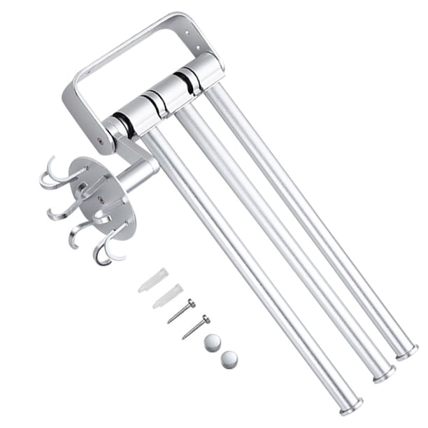 Bewildely Barra de soporte para toallas de baño, soporte para toallas de cocina, estante de papel para el hogar, accesorios giratorios para ducha montados Juegos de accesorios de baño plata Bewildely HA001554-02B