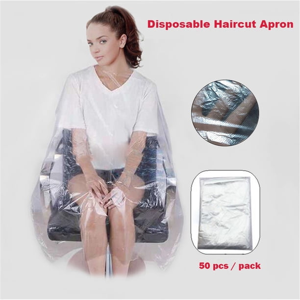 Fiudx Capa de Peluquería Impermeable, Ligera, Desechable, para Cortar, Teñir y Teñir El Cabello, Uso Profesional (Paquete de 50 Unidades)