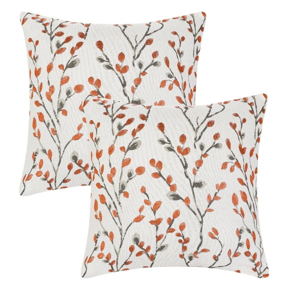 REGALWOVEN 2 Pcs Funda de Cojín de Decoración Jacquard Bordado Clásico Teal para Exterior e Interior con Patrón de Flor Naranja 18" x 18"