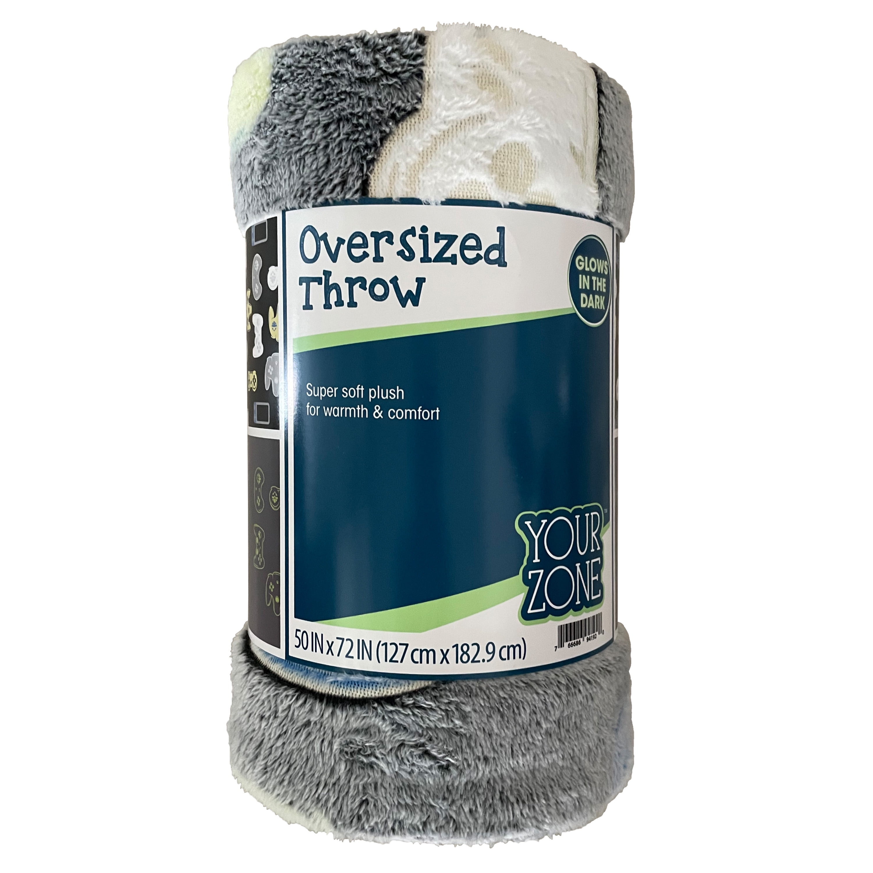 Your Zone Gray Gamer Polyester Velvet Plush Glow in the Dark XL Oversized Throw Blanket, 50 X72 inches, Kids