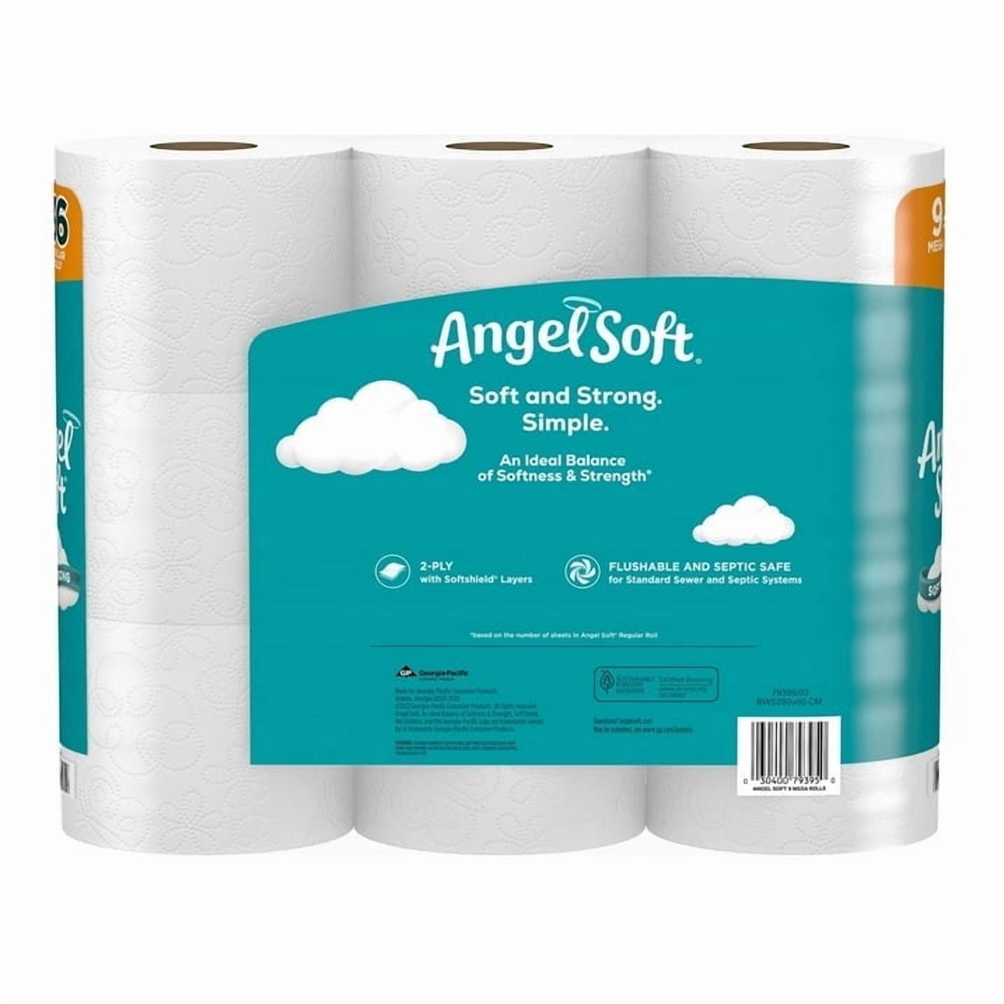 2 pack Angel Soft Household Embossed 2-Ply Pulp Septic Safe Toilet Paper Unscented&nbsp;9 Count Rolls