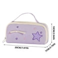 thumbnail image 3 of Large Capacity Pencil Case,Cute Plaid Star Embroidery Decor Portable Pencil Pouch for Home Office Workplace,Purple, 3 of 9