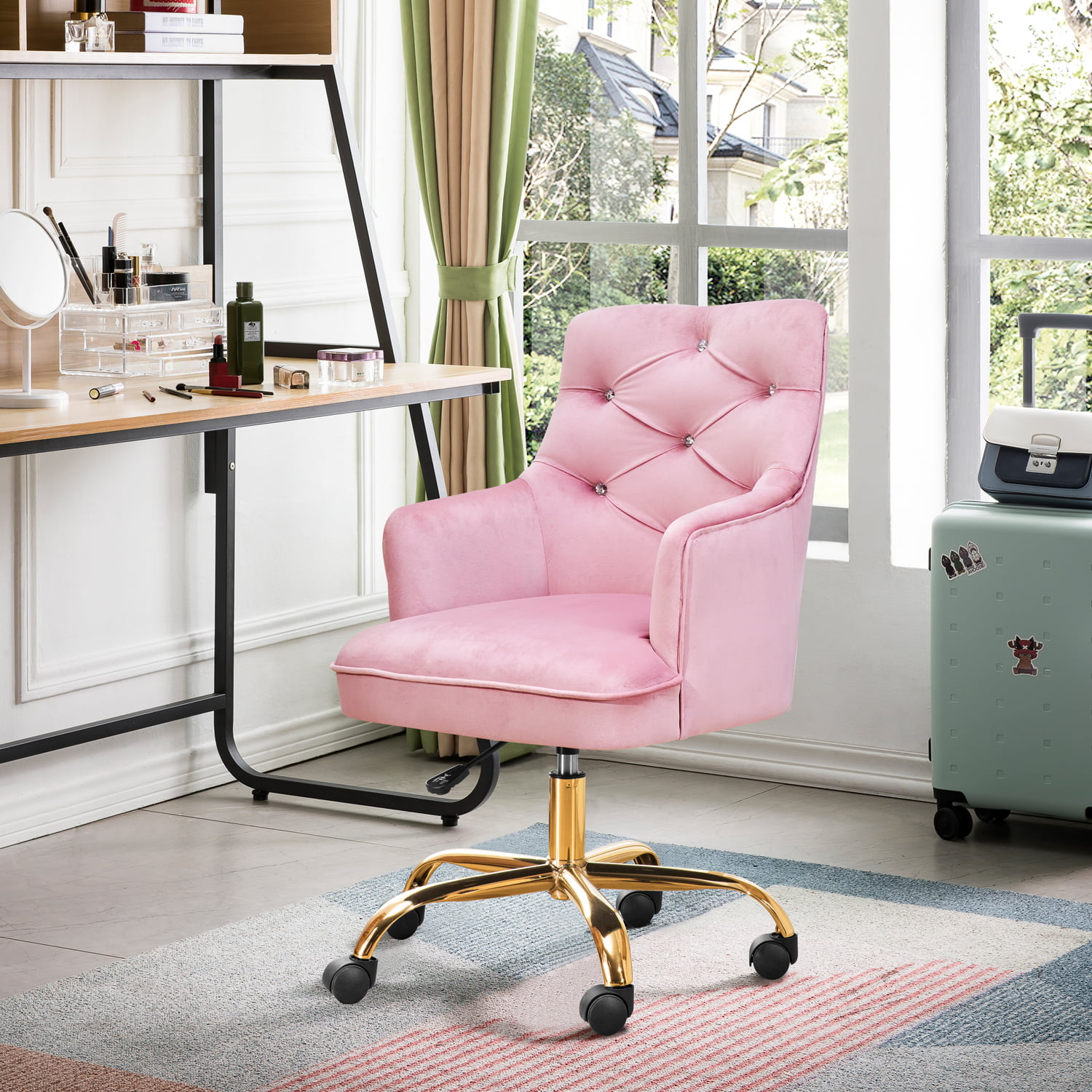 Pink-gold Cute Plush Velvet Office Desk Chair ,Modern, Bar stool Beauty