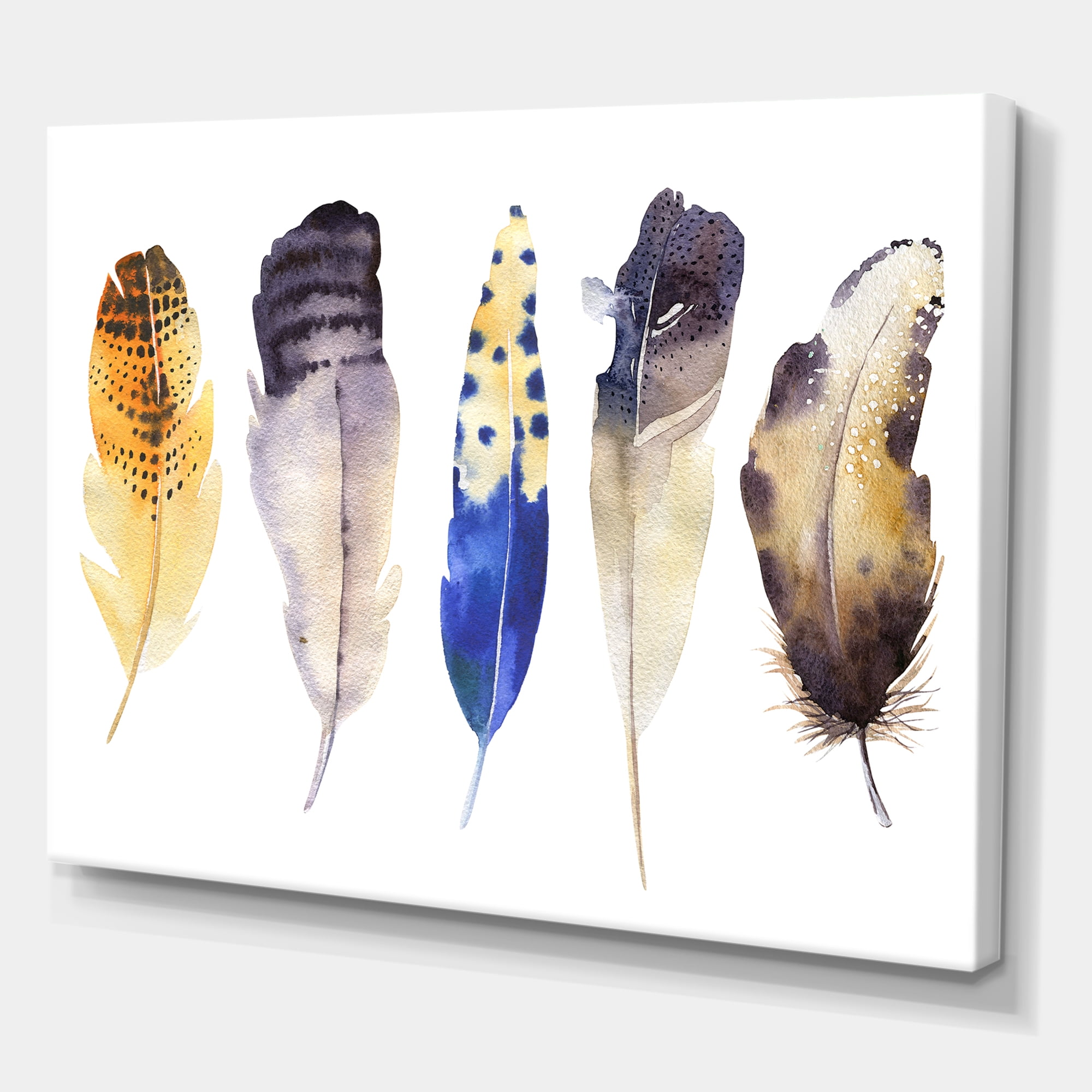 Designart ' Colourful Boho Art Feather Set I ' Bohemian & Eclectic Canvas Wall Art Print