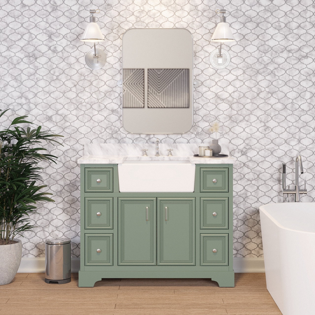 Zelda 42" Farmhouse Bathroom Vanity with Sage Green Cabinet and Carrara ...
