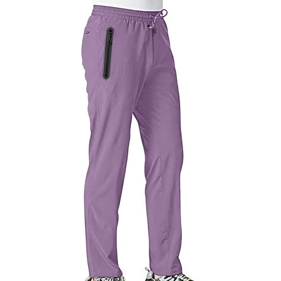 Fartey Womens Summer Breathable Ice Silk Pants Elastic High Waisted Drawstring Quick Dry Pants Solid Color Loose Drape Straight Leg Trousers with Pockets,Purple,S-3XL