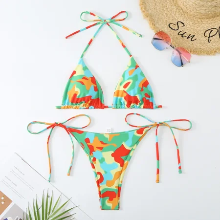 Tie Dye Micro Bikini 2024 Women Swimsuit Female Swimwear Thong Bathing Suits Sexy Bikinis Sets Lace Up Brazilian Halter Biquini
