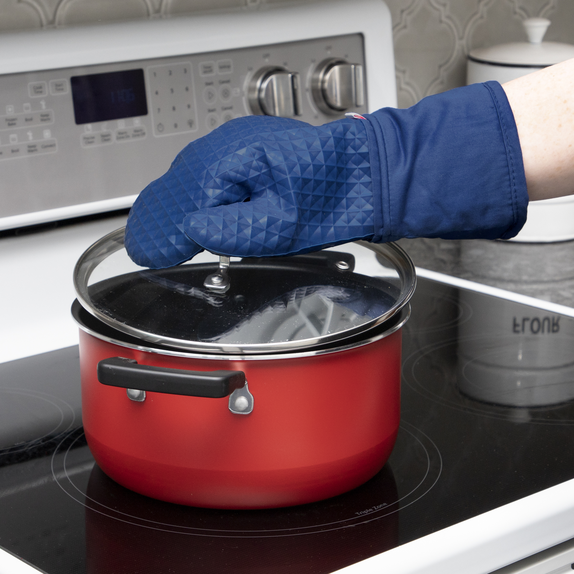 T-fal Flexible Waffle Silicone Oven Mitts, Set of Two, Blue