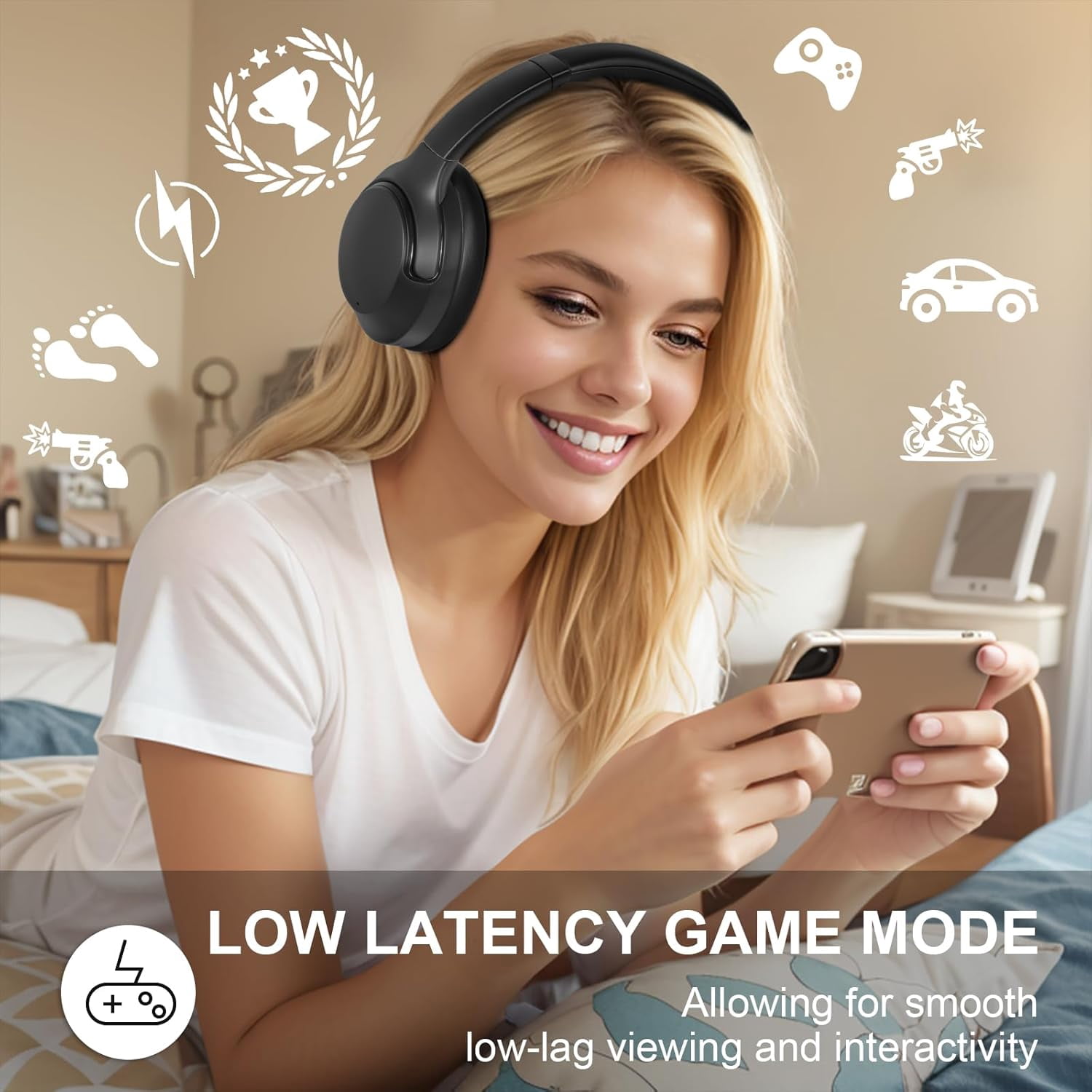 FOFUN NC50 Hybrid Active Noise Cancelling Headphones Wireless Bluetooth 6.0, Foldable Over Ear Headphones, Custom EQ via App, 65 Hours Playtime, Low Latency Game Mode, Multipoint Connection