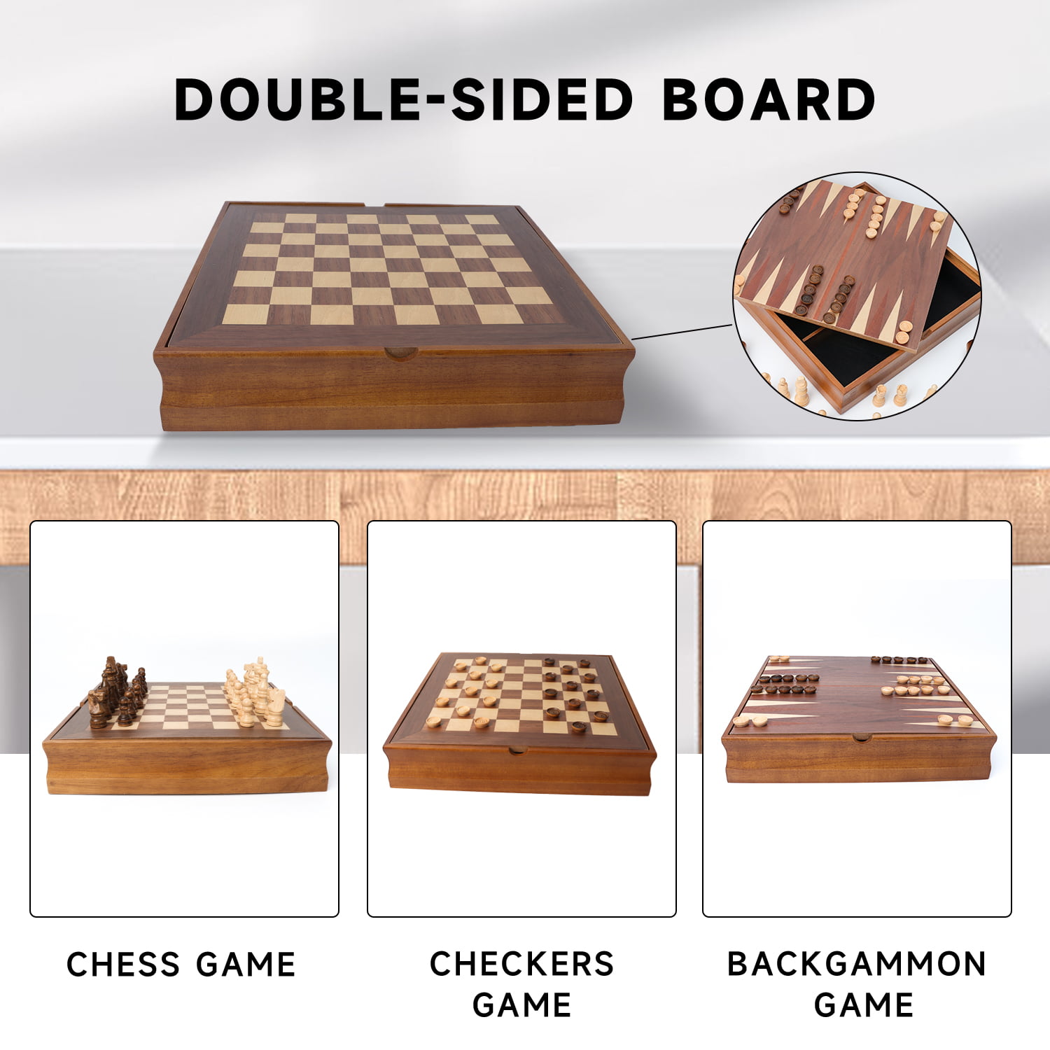 Juegoal 7-in-1 Wooden Board Game Set for Kids Adults, Tabletop Combo  Classic Travel Portable Board Games (Chess, Checkers, Chinese Checkers
