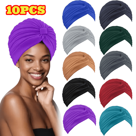 10pcs Stretchy Turban Cap Chemo Head Wraps Cancer Headwear Bennie Twisted India's Hat for Women