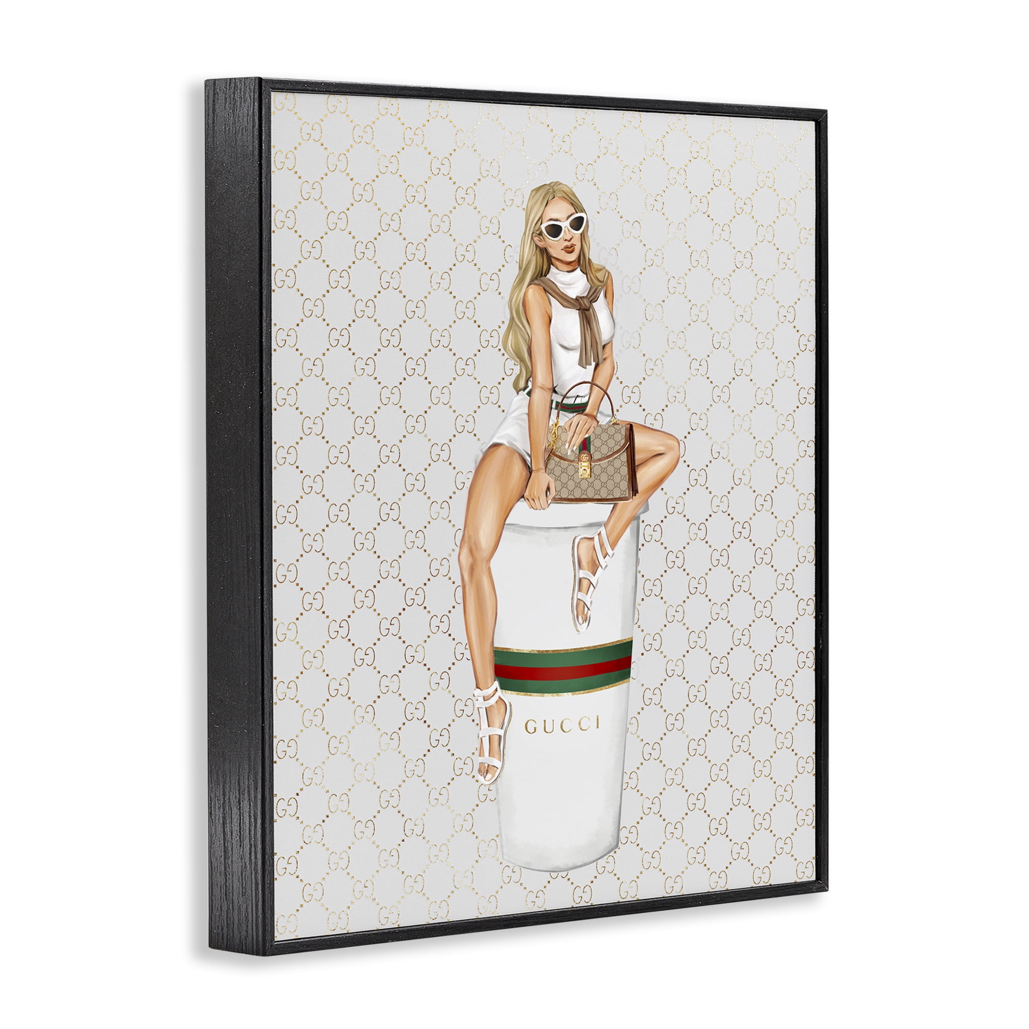 Stupell Industries Trendy Girl & Coffee Novelty Painting Black Framed Art Print Wall Art, 24 x 30