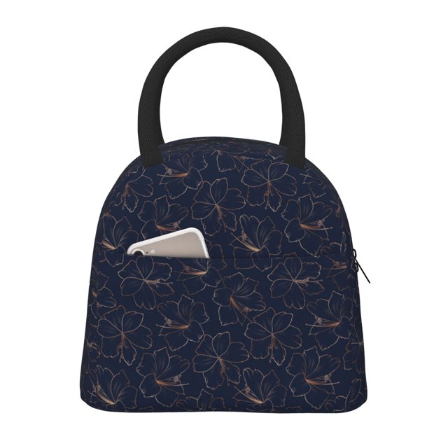 Fotbe Copper-Gold Gloss Outline Lily Flower Bolsa de Almuerzo con Estampado, Lonchera Aislada, Contenedor de Comida Reutilizable Tipo Cooler a Prueba de Fugas
