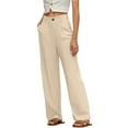 thumbnail image 2 of TrendOFT Linen Wide Leg Pants Women Casual Cotton High Waisted Harem Trouser Lightweight Slacks with Pockets Fall Clothes Beige L, 2 of 7