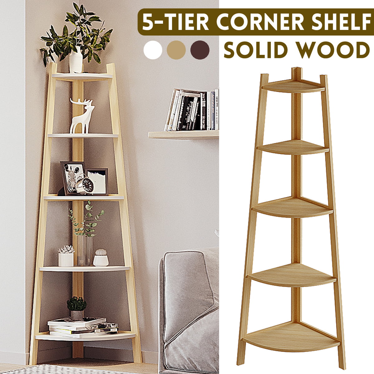 Details about   Corner Ladder Shelf 5 Tier Bookcase A-Shaped Utility Display Organizer 