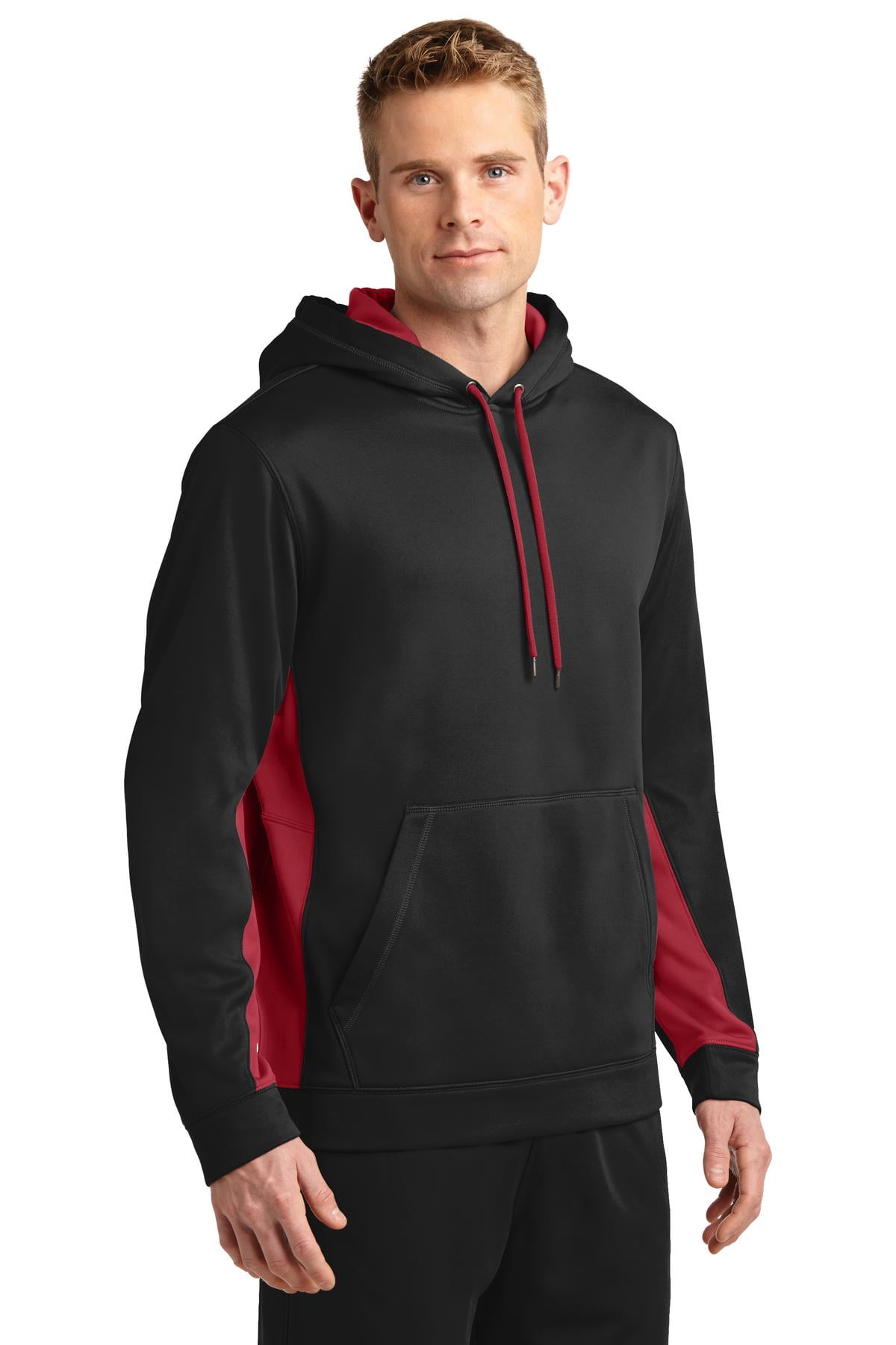 Sport Tek Men's Wick-Moisture Fashion Hoodie – Colorblock Hoodie, Moisture Wicking, Black/Deep Orange, XS - View #9