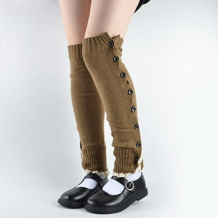 

6 pair Women Winter Warm Crochet Knitted Boot Socks Knee Length Leg Warmers Extra Long Thigh High Buttons Leg Warmers Pile Socks Color Random