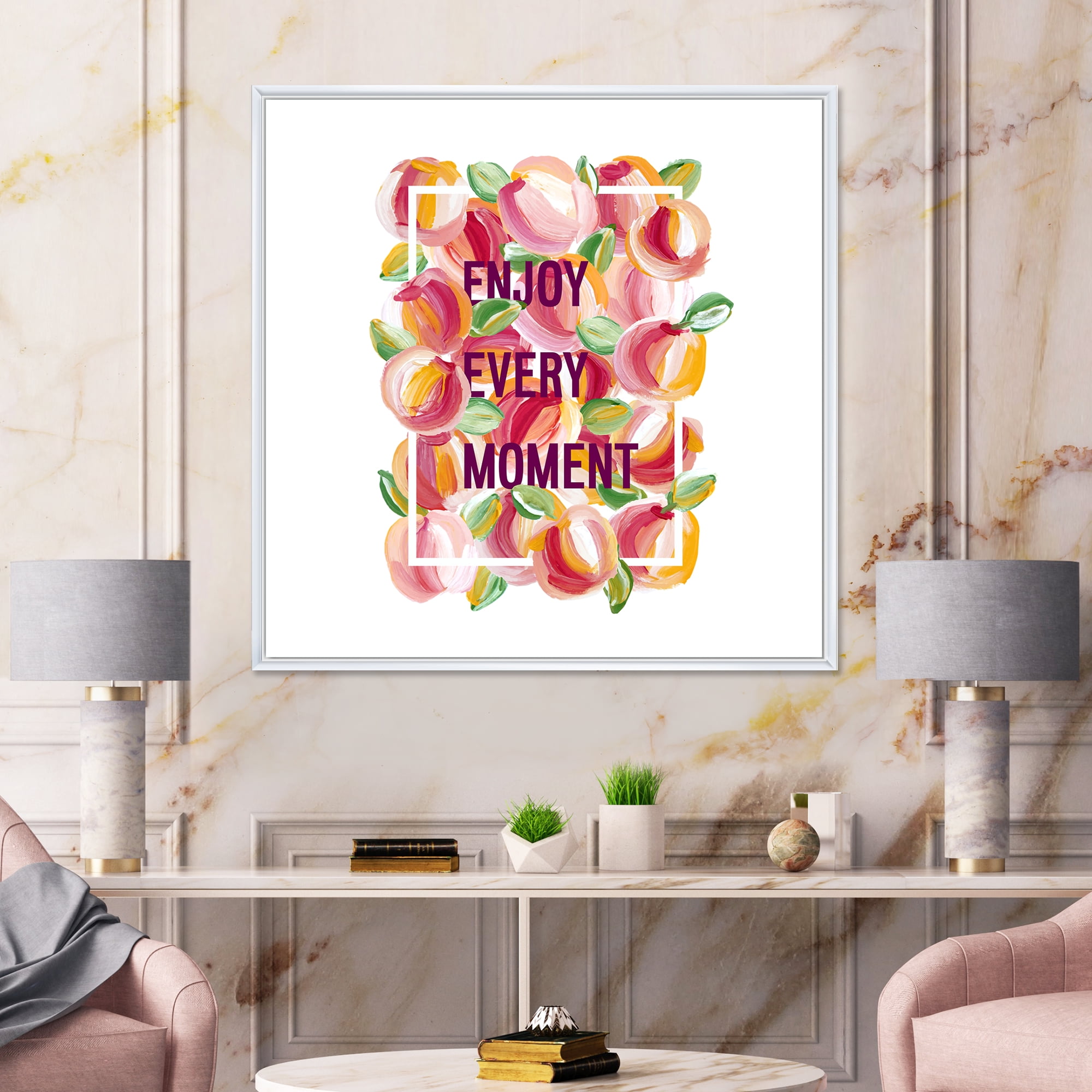 Designart 'Enjoy Every Moment Over Colorful Flowers' Traditional Framed Canvas Wall Art Print