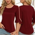 thumbnail image 2 of aidice Shirts for Women Casual Round Neck 3/4 Length Sleeve Ruched Comfy Fitting Solid Color Tee Shirts, 2 of 6
