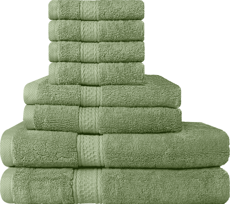 Premium 8 Piece Towel Set (Sage Green); 2 Bath Towels, 2 Hand Towels