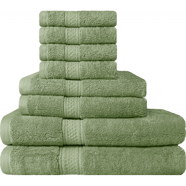 Premium 8 Piece Towel Set (Sage Green); 2 Bath Towels, 2 Hand Towels