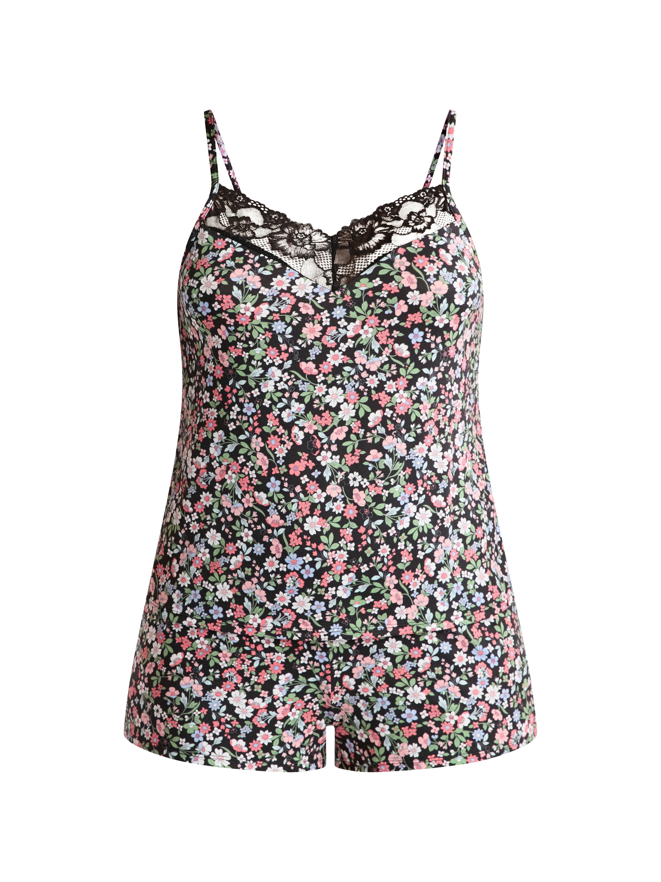 Joyspun Women’s Dreamy Soft Collection Lace Trim Knit Cami and Shorts Pajama Set, Sizes XS to 3X