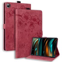 XYX Case for Samsung Galaxy Tab A9 8.7 Inch SM-X110 2023 Release, Cherry Blossom Cat PU Leather Folio Stand Magnetic Shockproof Protective Cover (Red)