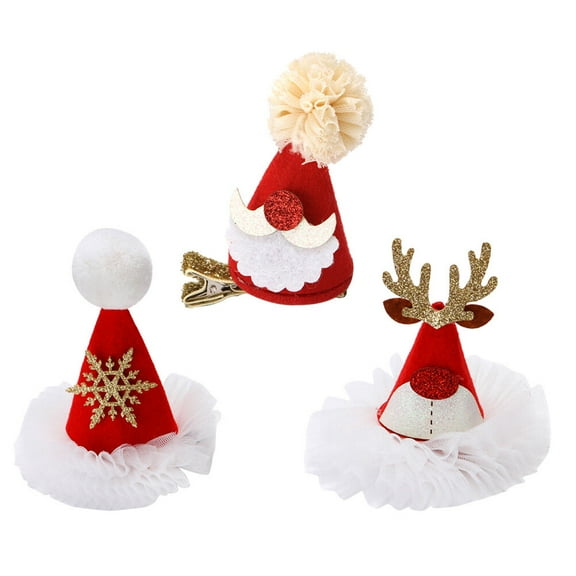 KALLORY Christmas Hair Clips Santa Hat Sequins Assorted Colors for Hair Decoration 3Pcs