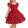 thumbnail image 5 of ITSAME Girls Dress, Square Neck Ruffled Sleeveless Heart Print Fashion Casual Dress for Kids Wine 10-11T, 5 of 7