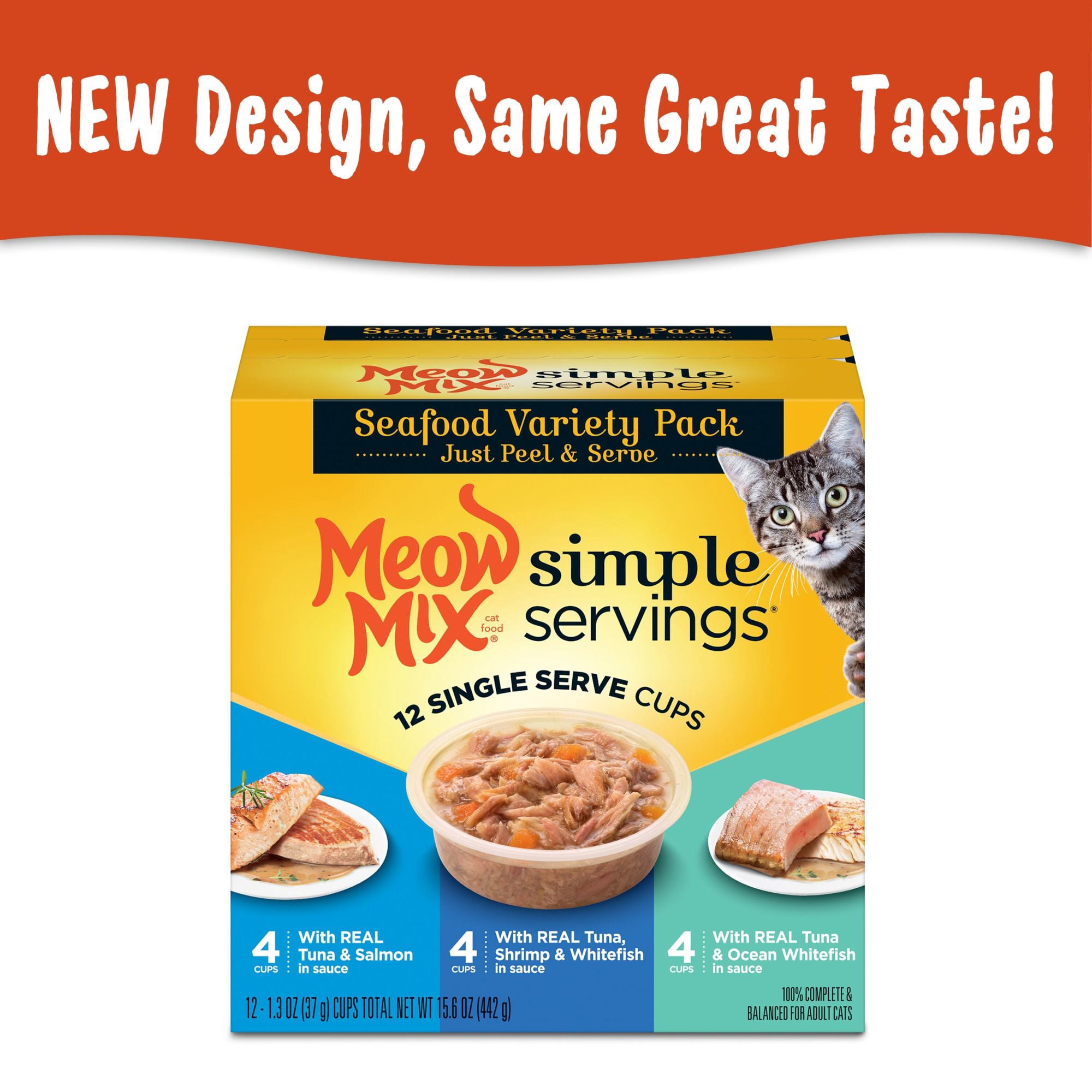 Meow Mix Simple Servings Seafood Variety Pack Wet Cat Food, 12 Single Serve Cups (Packaging May Vary)