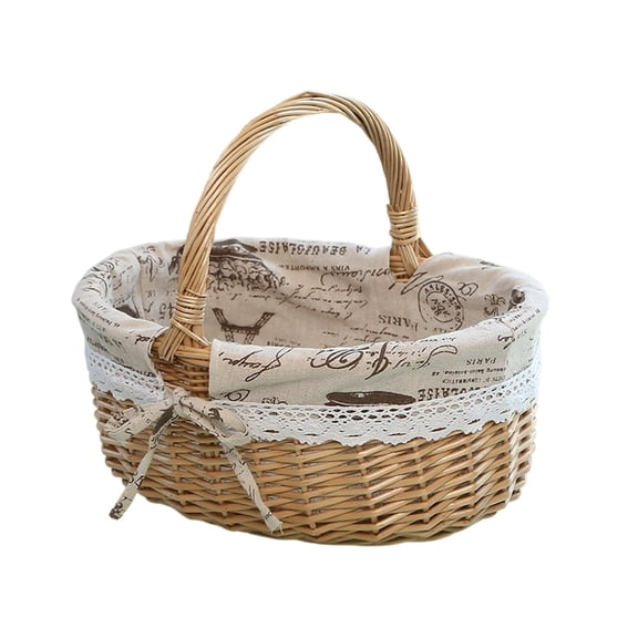 Wicker Picnic Sundries Photography Props with Handle Storage for Wedding Holiday Gardening Hiking L